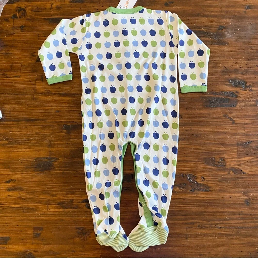 Apple One-Piece Multi Blue Green Organic Cotton BY‎ PENGUIN ORGANICS 12-18M NWT